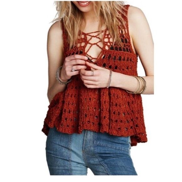 Nwt- Free People Crochet V-Neck Tank Top - Picture 1 of 7